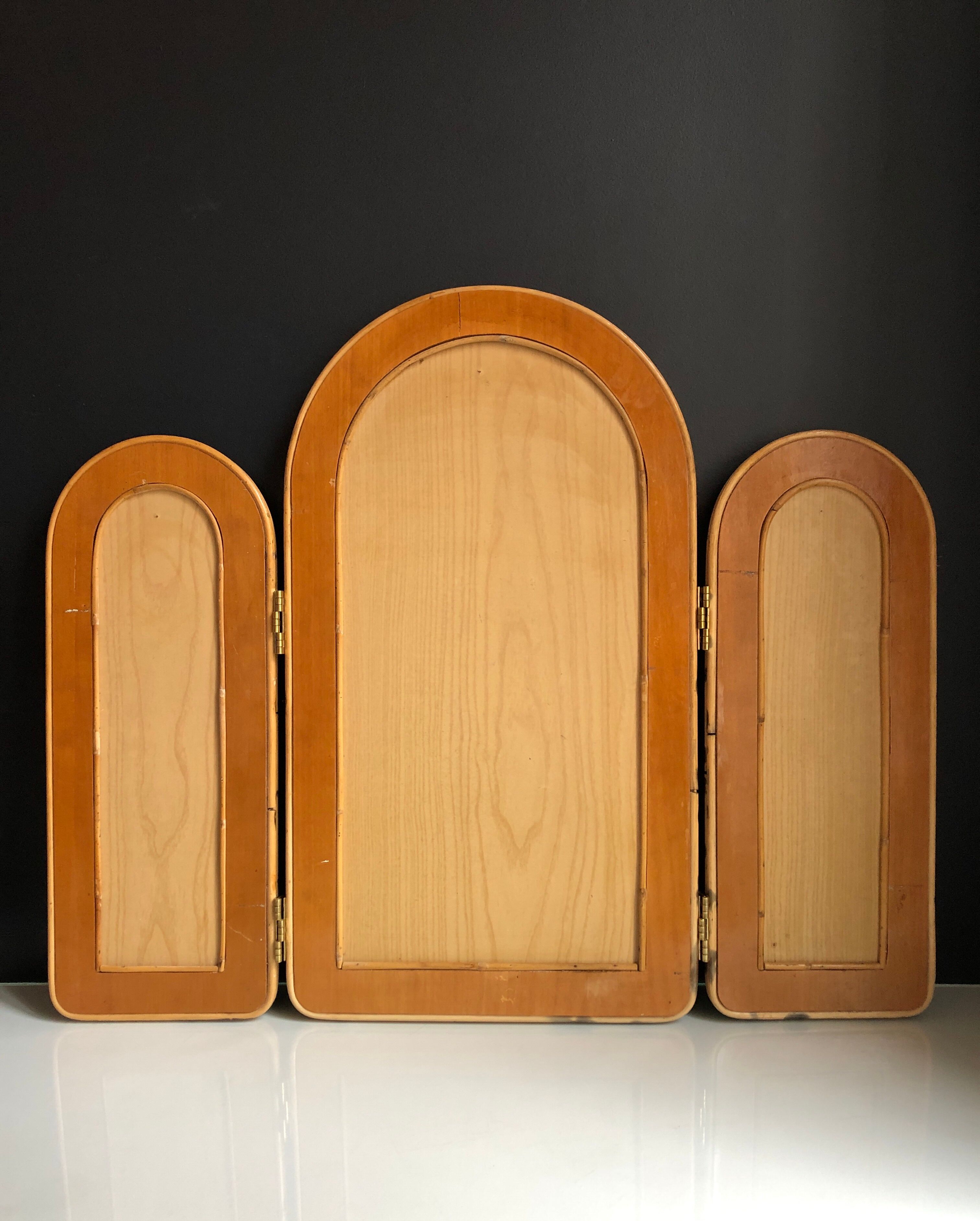 Triptych rattan mirror 85x70cm