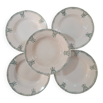 5 assiettes en terre de fer vertes St Amand