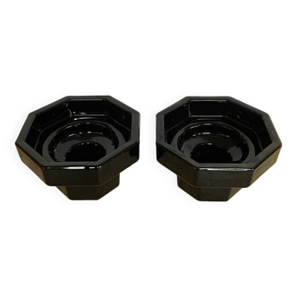 Arcoroc vintage octagonal candle holders - Black Glass - Octime Arcopal