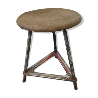 Tabouret industriel en métal et bois