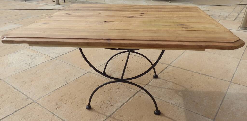 Coffee table Large stylish solid wood top and wrought iron foot