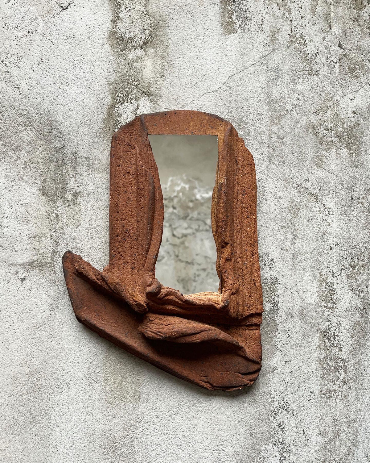 Brutalist terracotta mirror 1960