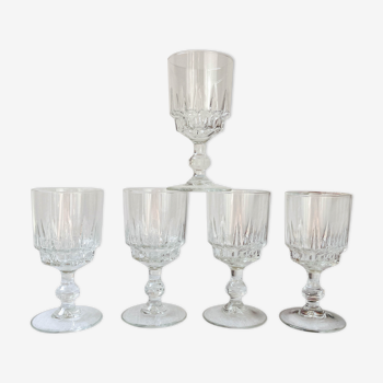 5 water glasses luminarc model lance, 1970 made in france