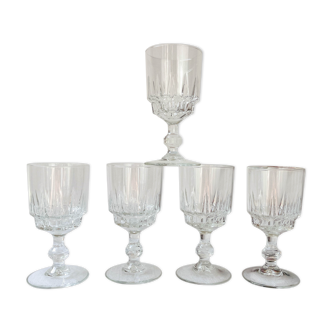 5 water glasses luminarc model lance, 1970 made in france