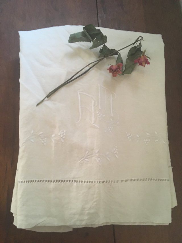 Old linen sheet monogrammed A M