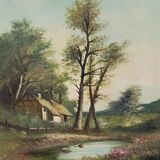 Henri catrou xixeme : huile sur toile paysage lacustre ép. napoléon iii (b)