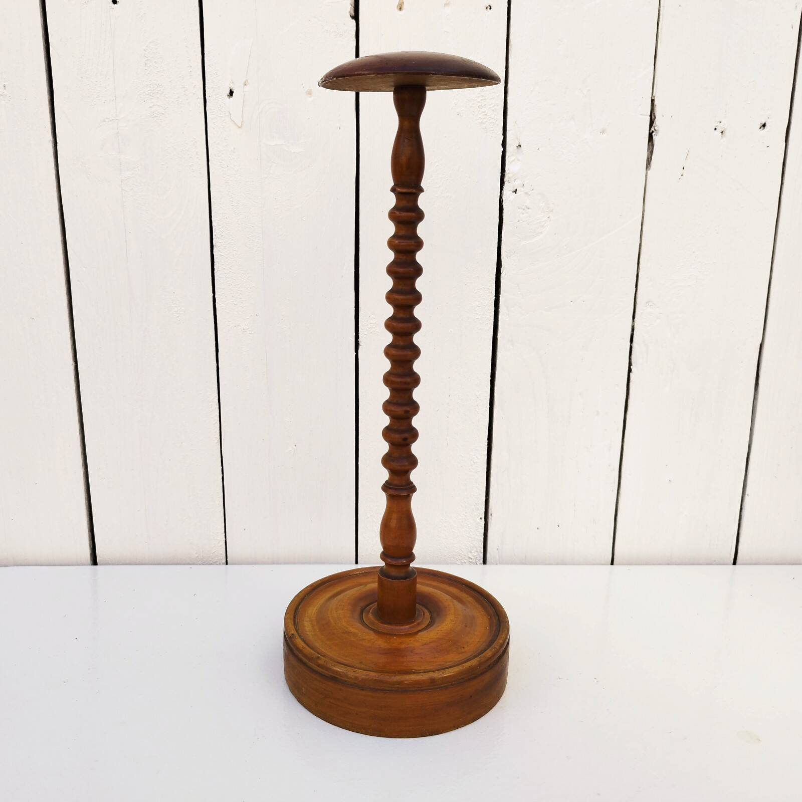 Vintage turned wooden hat rack milliner