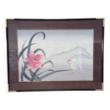 silk painting lotus flowers signed sam yvan vintage 1970 1980