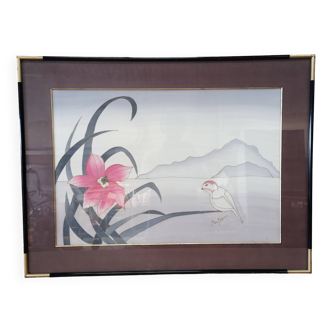 silk painting lotus flowers signed sam yvan vintage 1970 1980