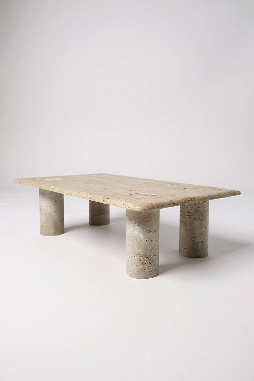Travertine coffee table signed by Angelo Mangiarotti for Up&Up - 1970