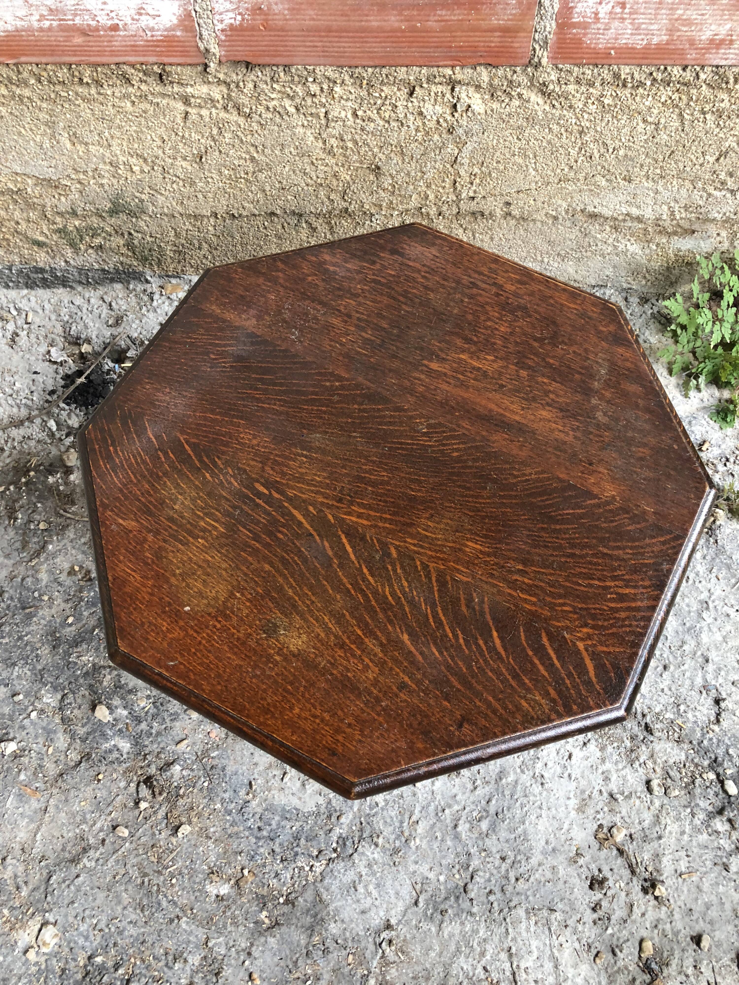 Old octagonal coffee table wood turned feet vintage