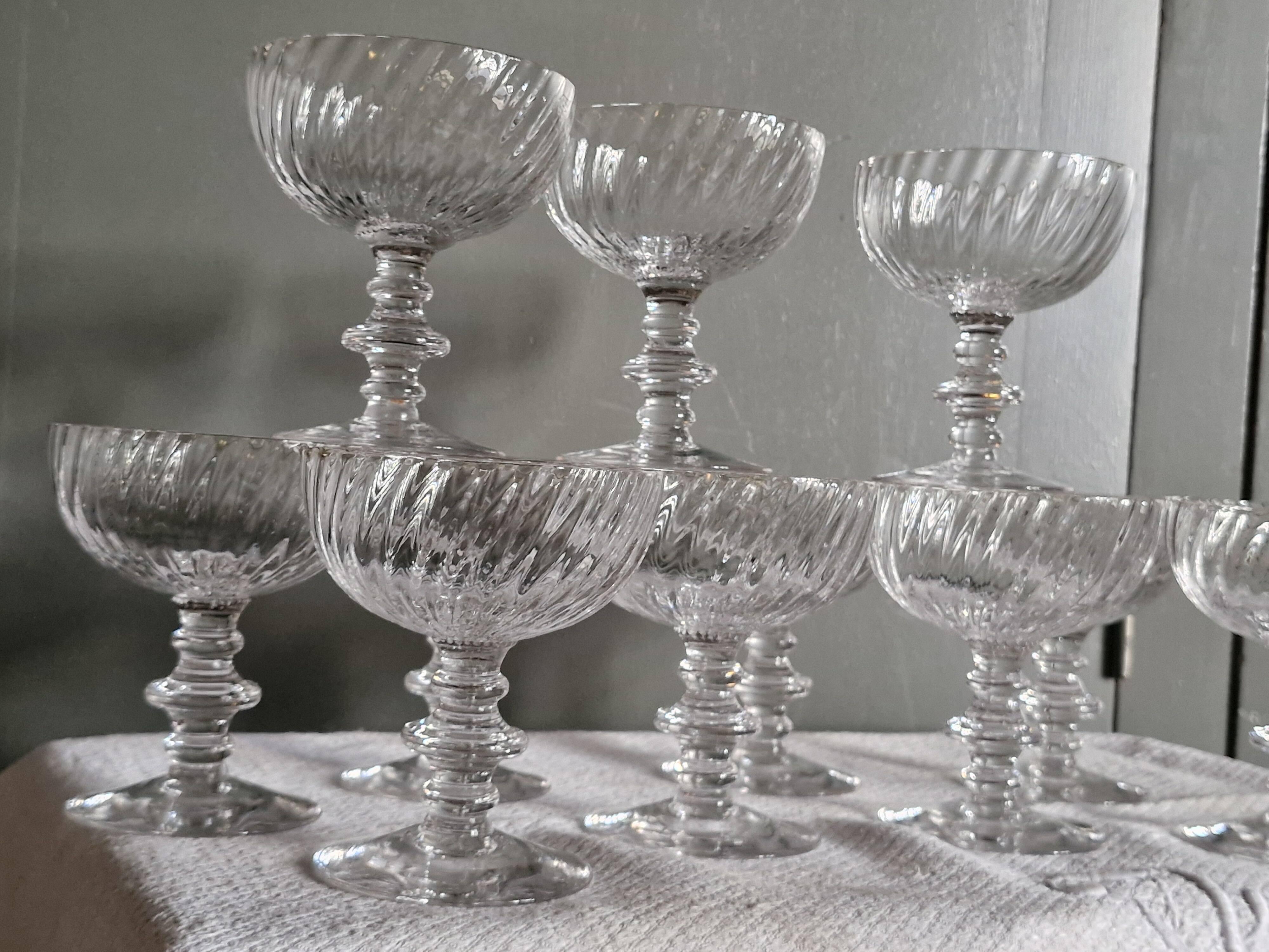 11 crystal champagne coupes - late 19th century