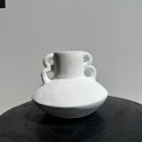 Handmade terracotta vase painted white with double handles H:16 D:20