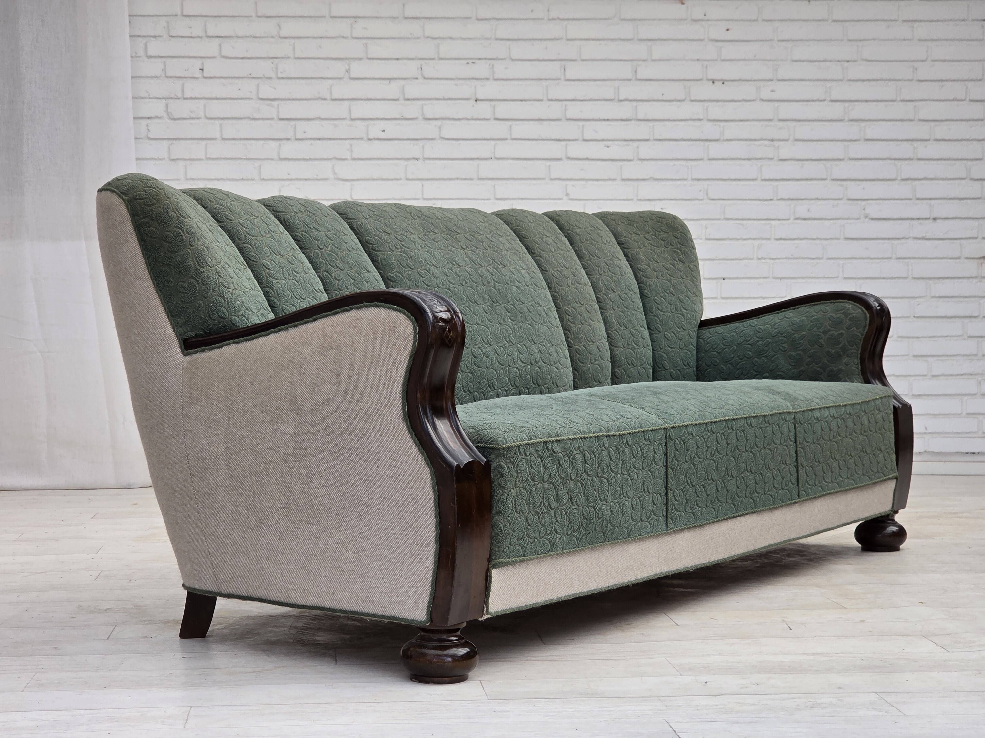 1960s, Danish 3-seater sofa, furniture wool, oak wood.