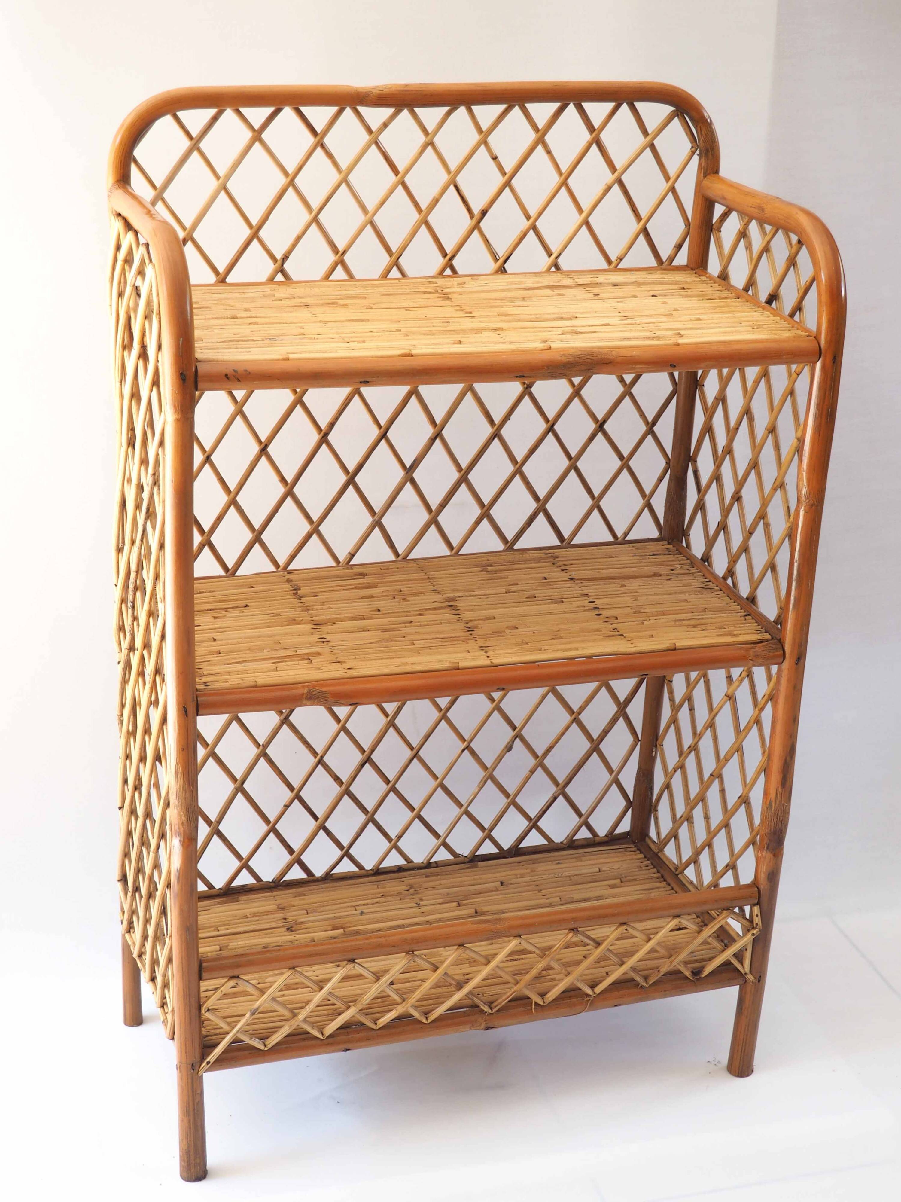 Rattan cross-braced bookcase shelf