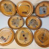 Set of 8 vintage dessert plates in enamelled stoneware signed MALI