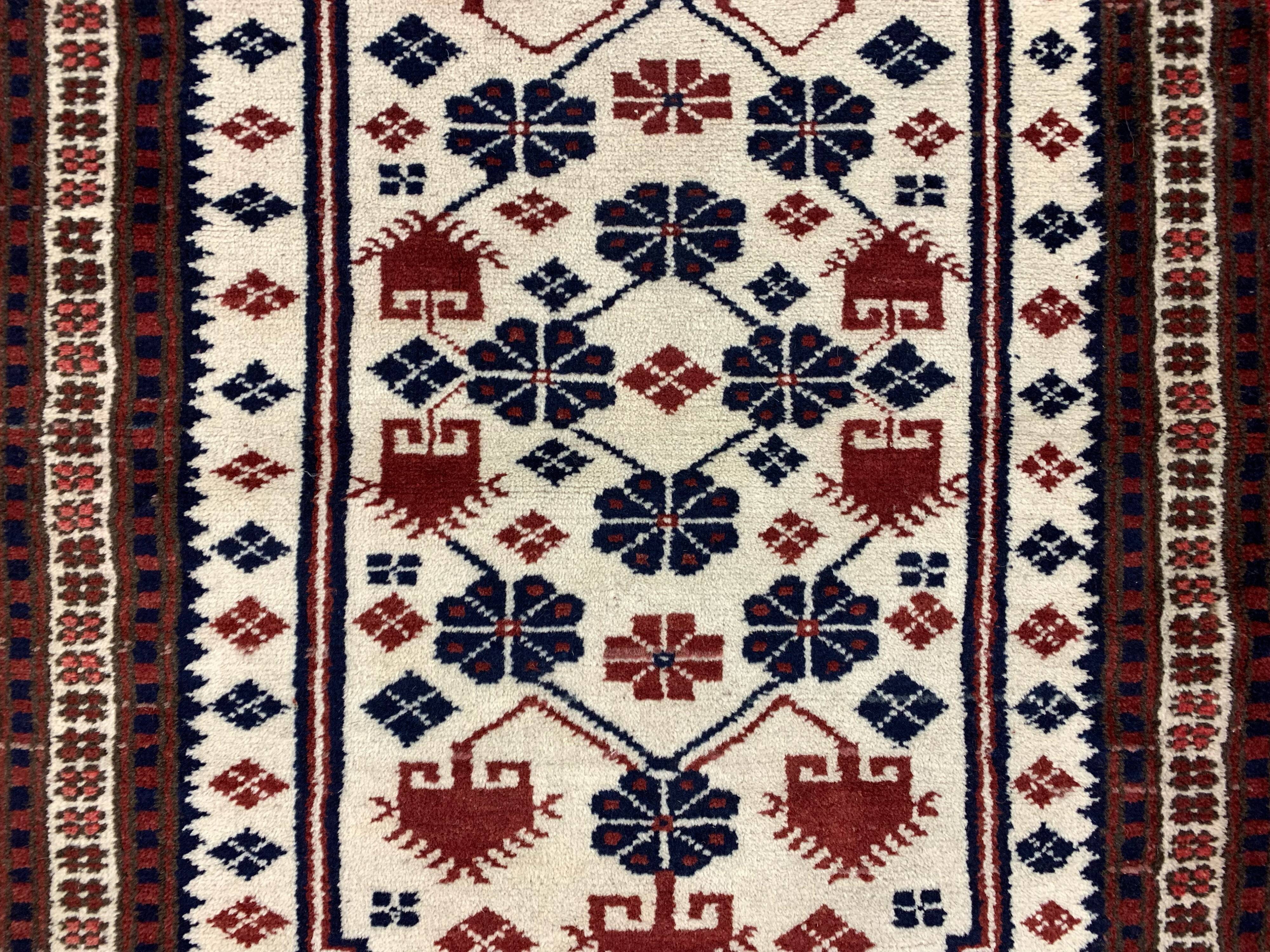 Old Turkish Rug Oriental 160x92 cm vintage tribal carpet, Red and Blue
