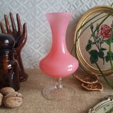 Pink opaline soliflore vase and vintage transparent foot