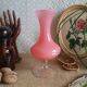 Pink opaline soliflore vase and vintage transparent foot
