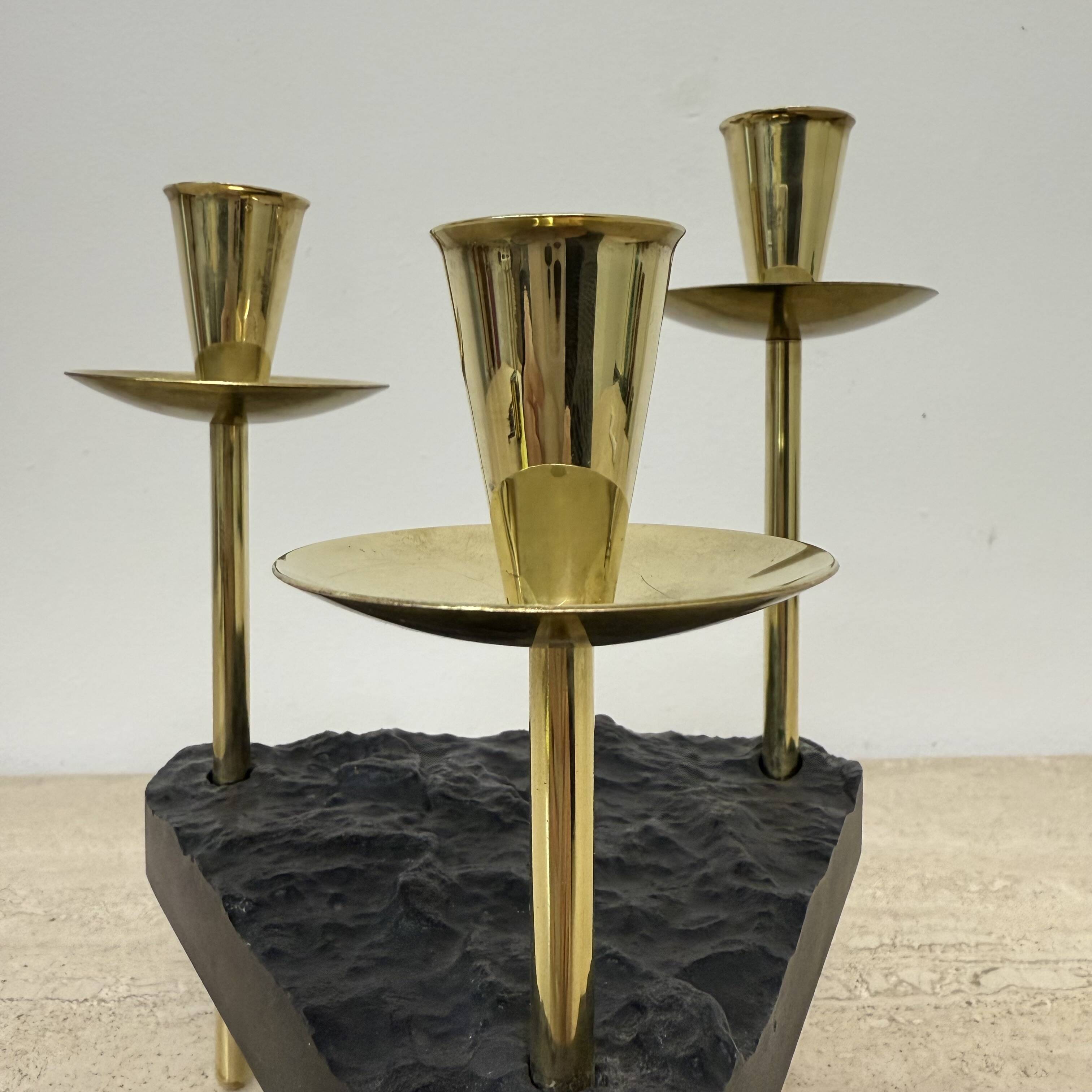 Mid century candle holder brass and lucite , 1970s