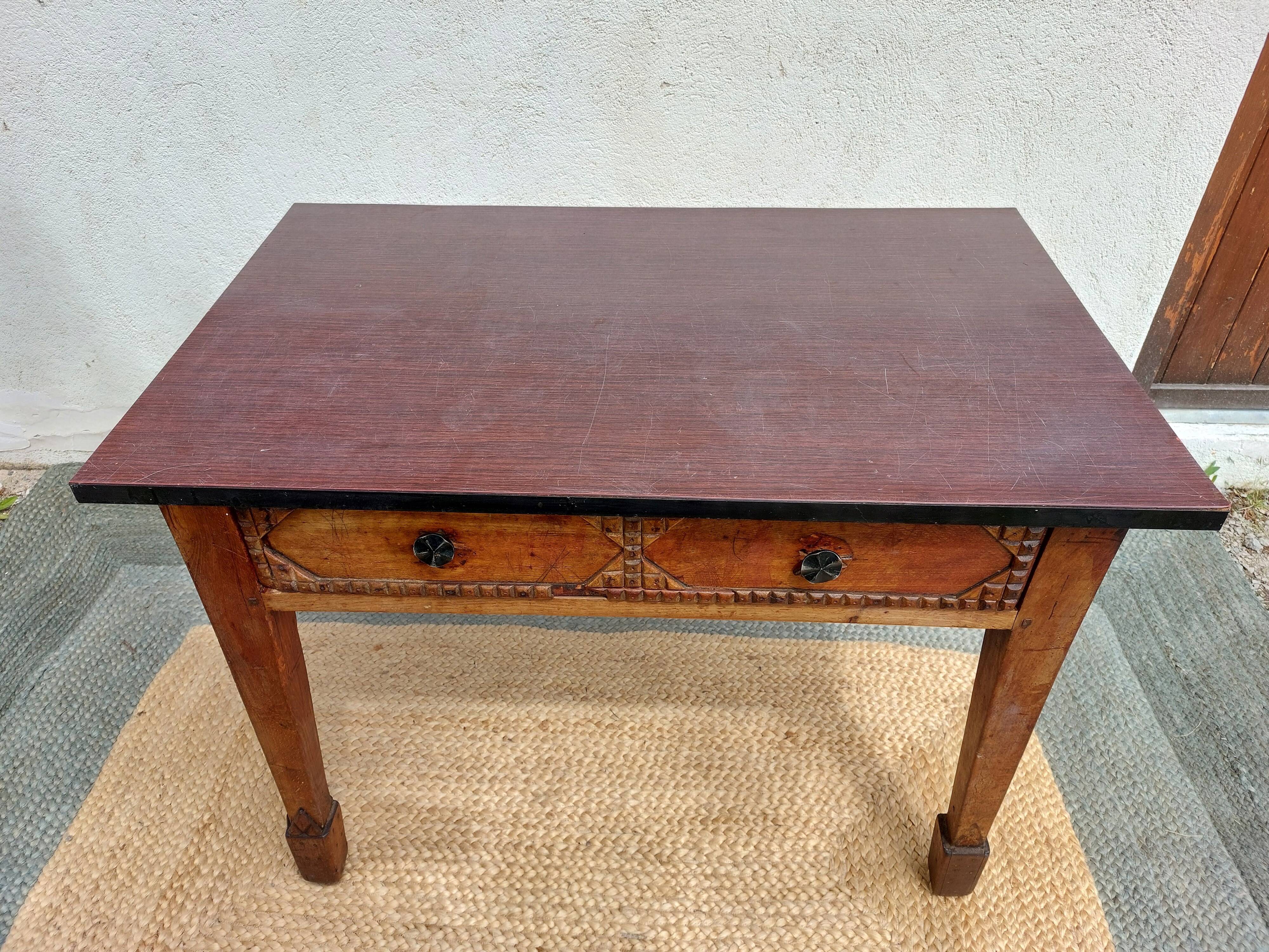 brutalist wooden table