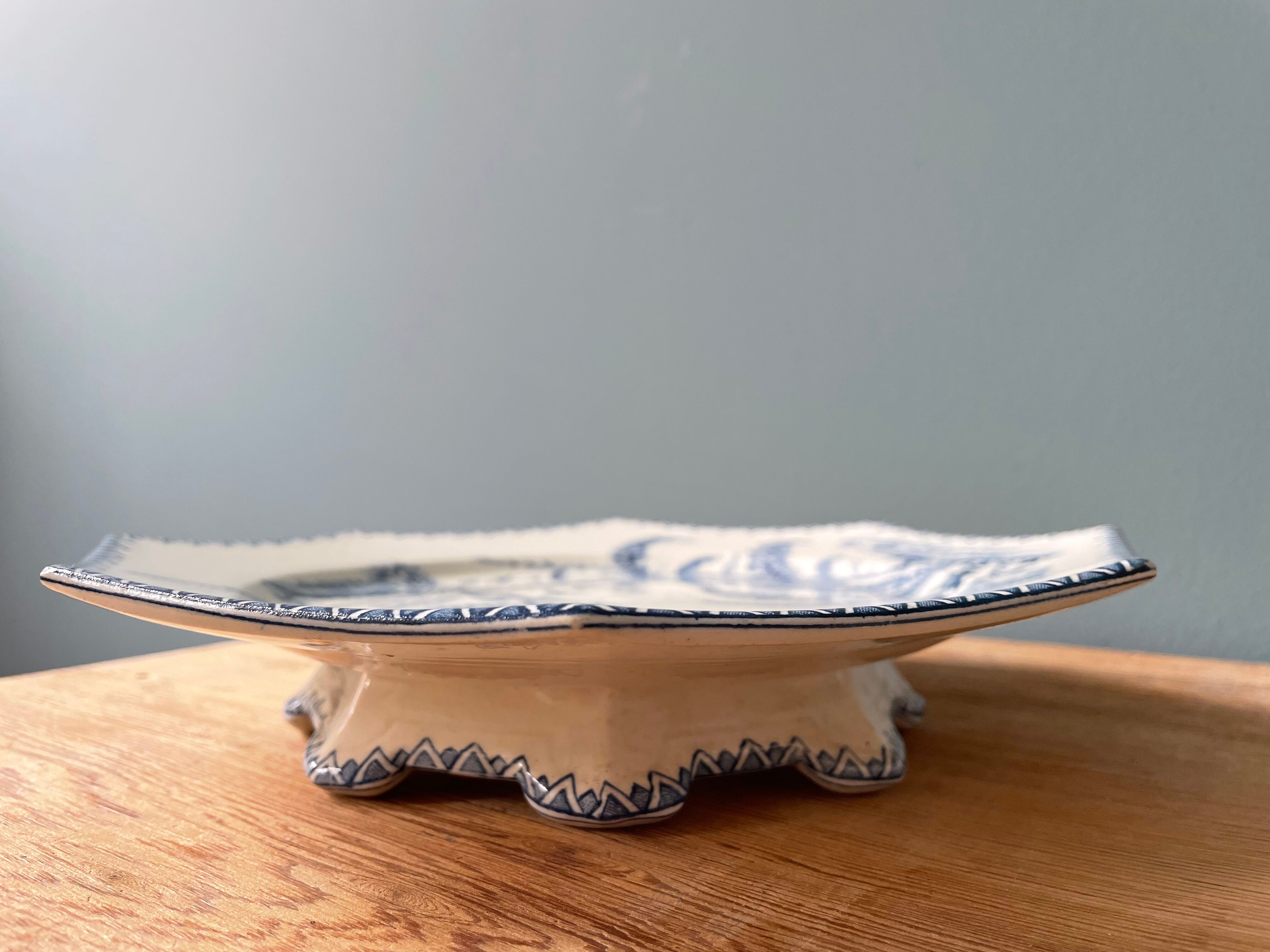 Octagonal composition dish in Clairefontaine earthenware, indiana model 19th