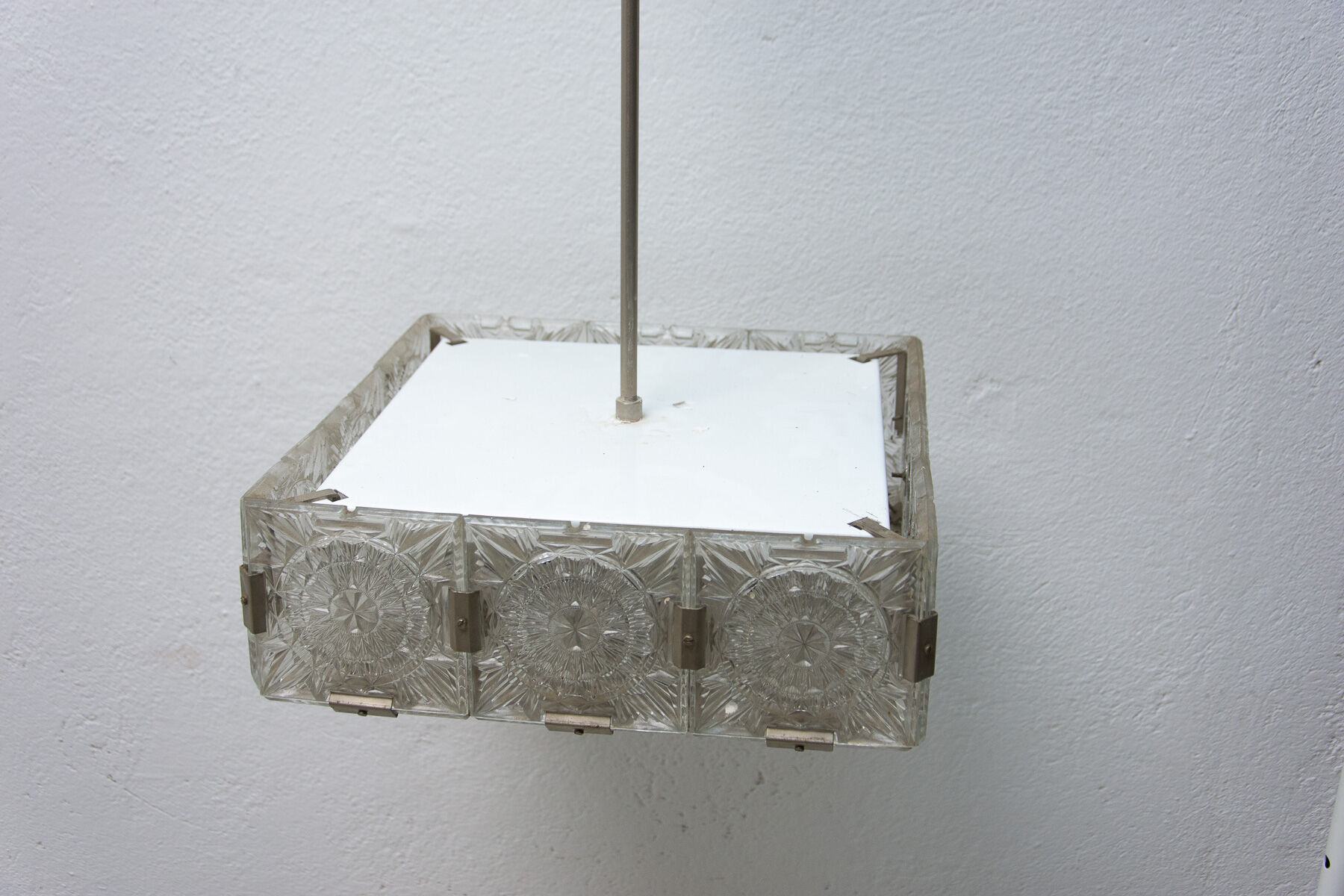 Vintage Glass and Chromed Steel Pendant Lamp by Kamenický Šenov, 1970s