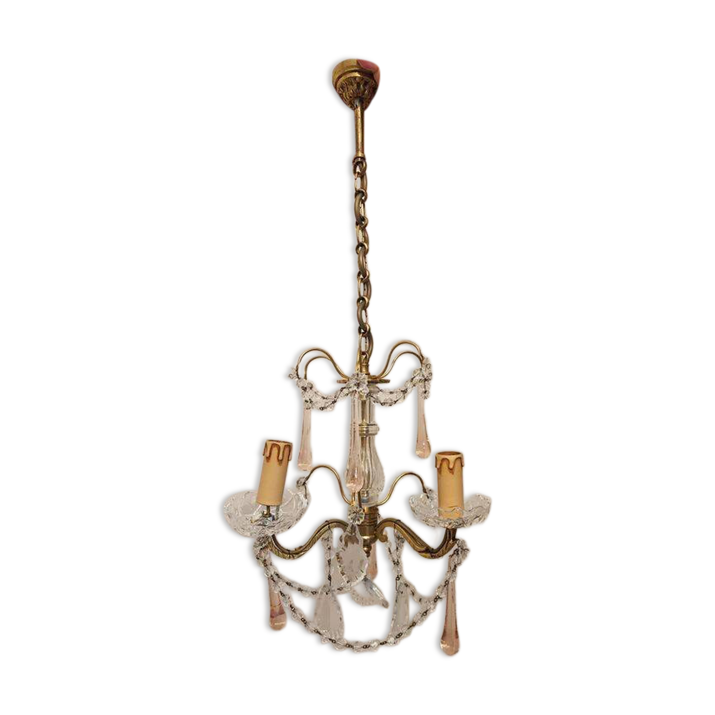 Antique brass chandelier with pendants