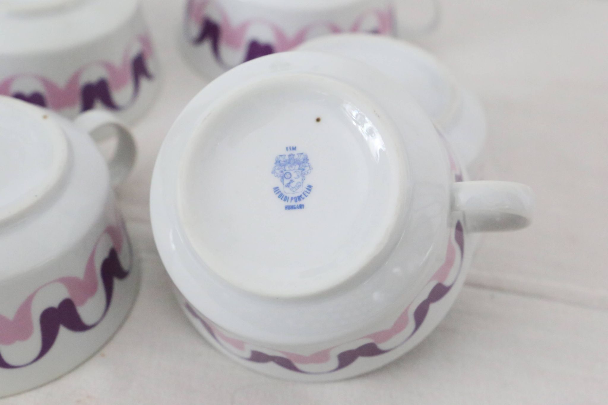 Set of 6 cups in Alfoldi porcelain, vintage Hungarian