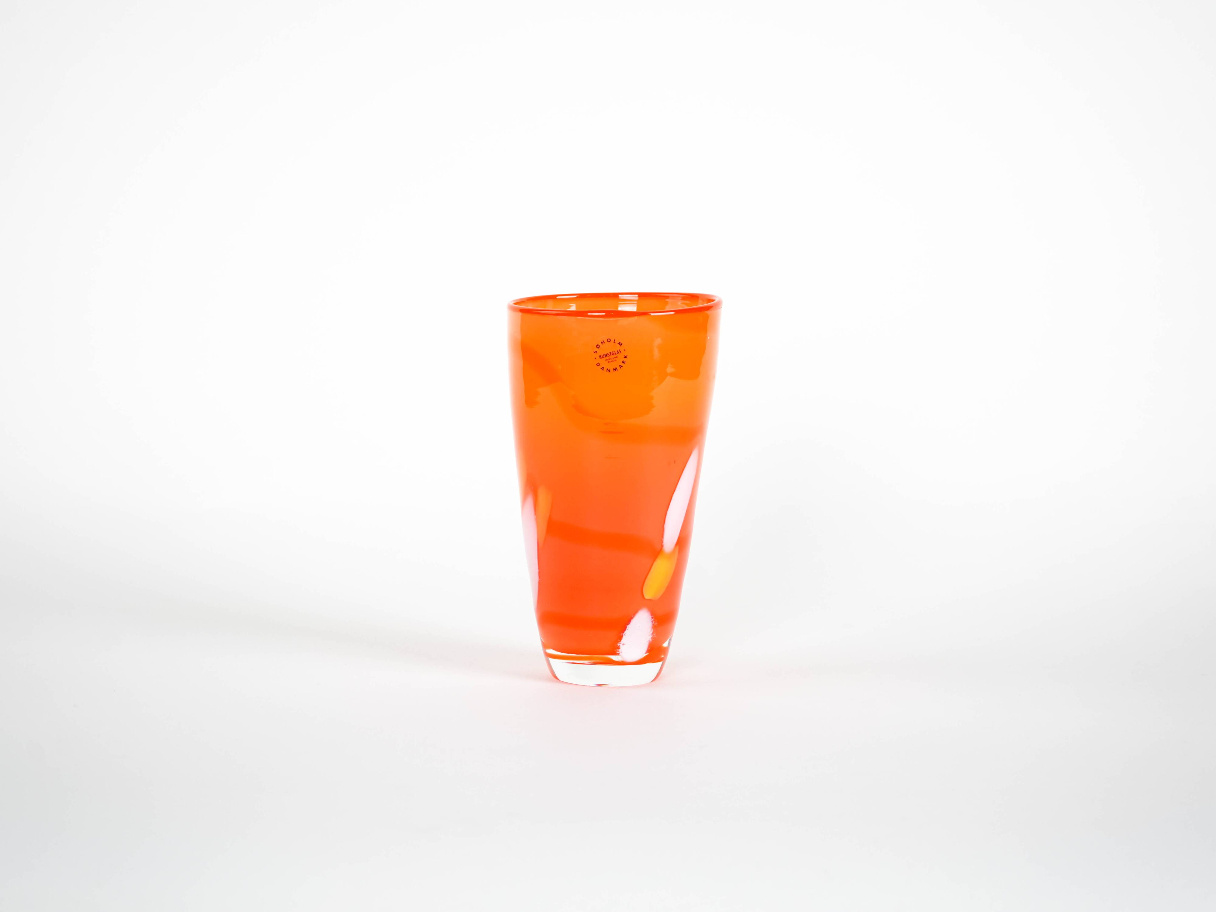 Orange glass vase, Danish design, 1960s, manufactured by Søholm