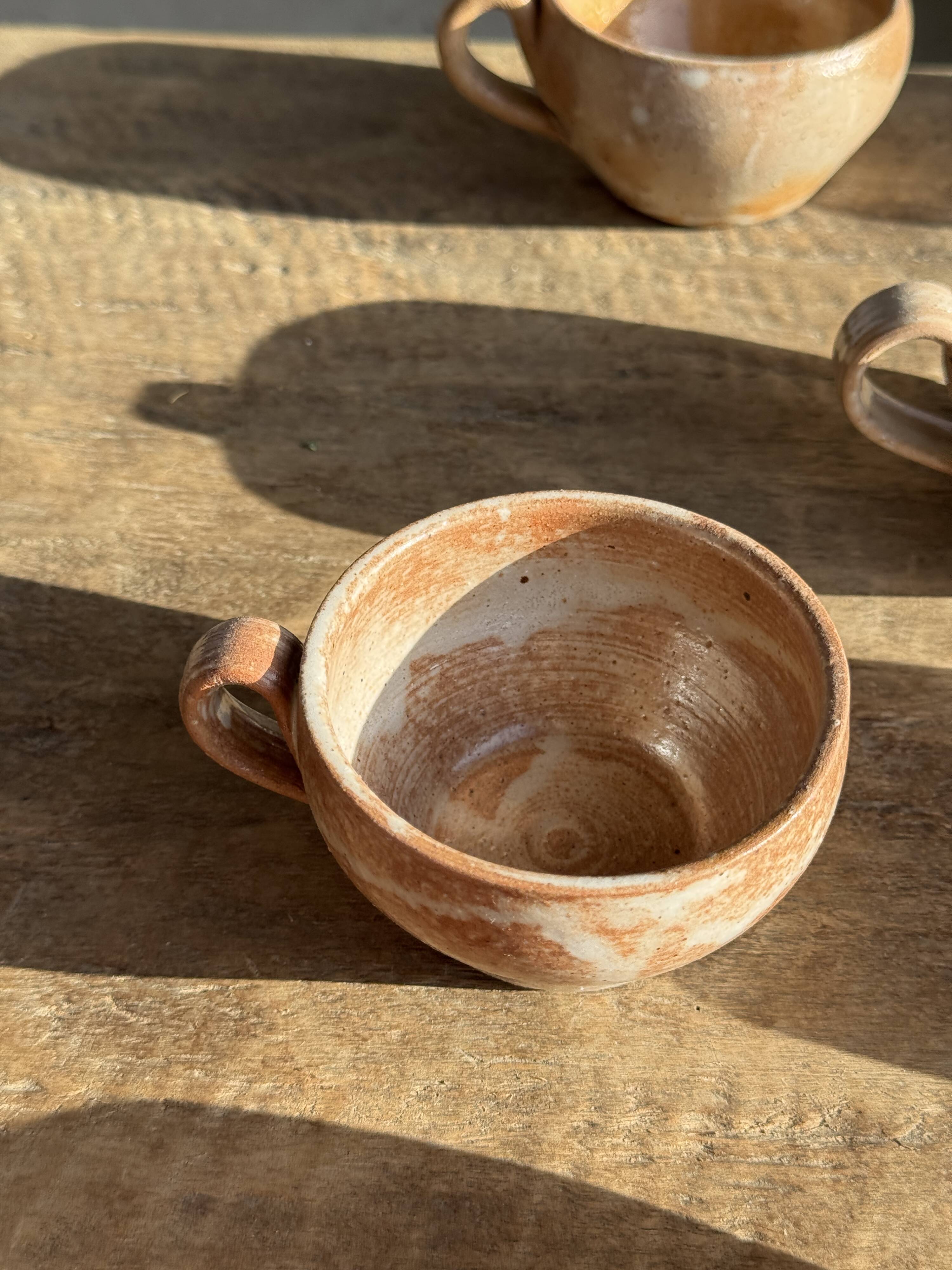 Set of 11 vintage coffee cups, raw matte stoneware H11