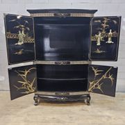 Vintage Chinese black lacquer cabinet soapstone, mother-of-pearl bohemia