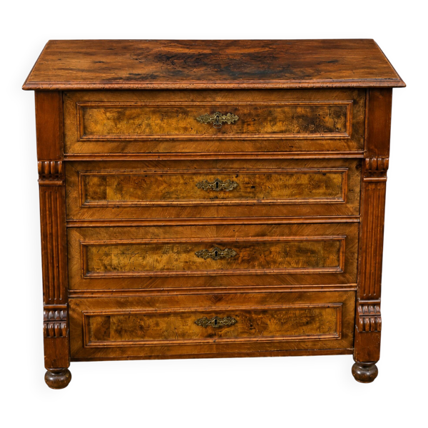Commode ancienne 4 tiroirs style Louis-Philippe Bois et ronce de Noyer