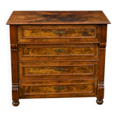 Antique chest of drawers with 4 drawers in Louis-Philippe style, made of wood and walnut veneer.