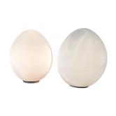 Two opal glass egg lamps
