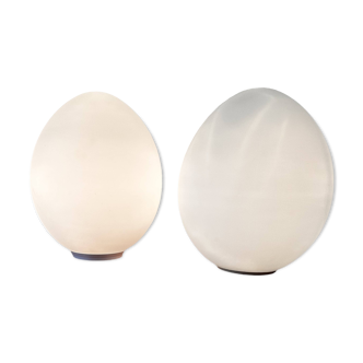 Two opal glass egg lamps
