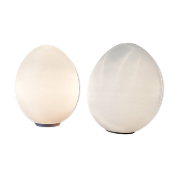 Two opal glass egg lamps