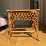 Petite table basse en rotin et bois vintage