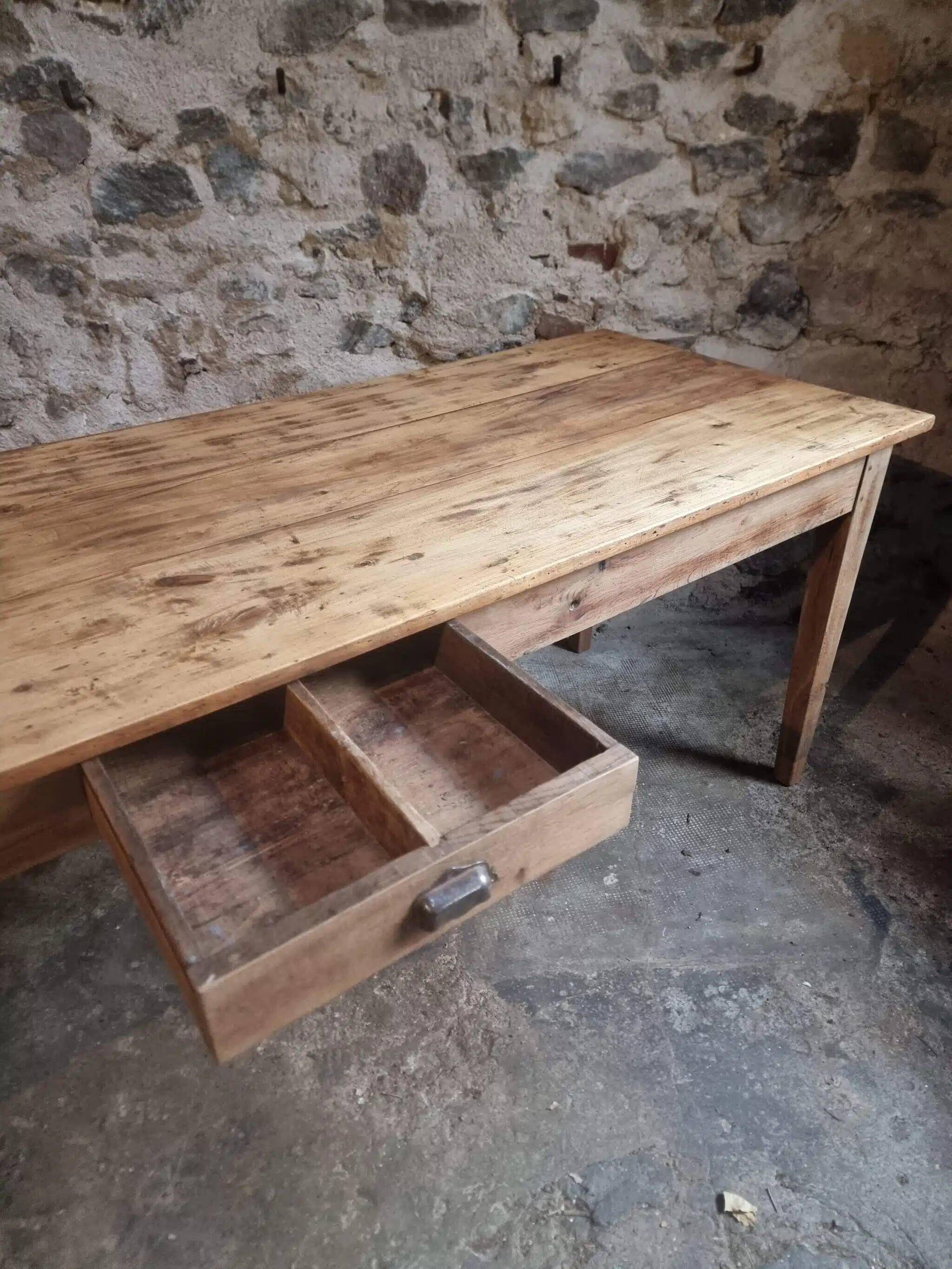 Antique French farmhouse dining table 225 cm – oak and poplar – rustic country table from around 1900
