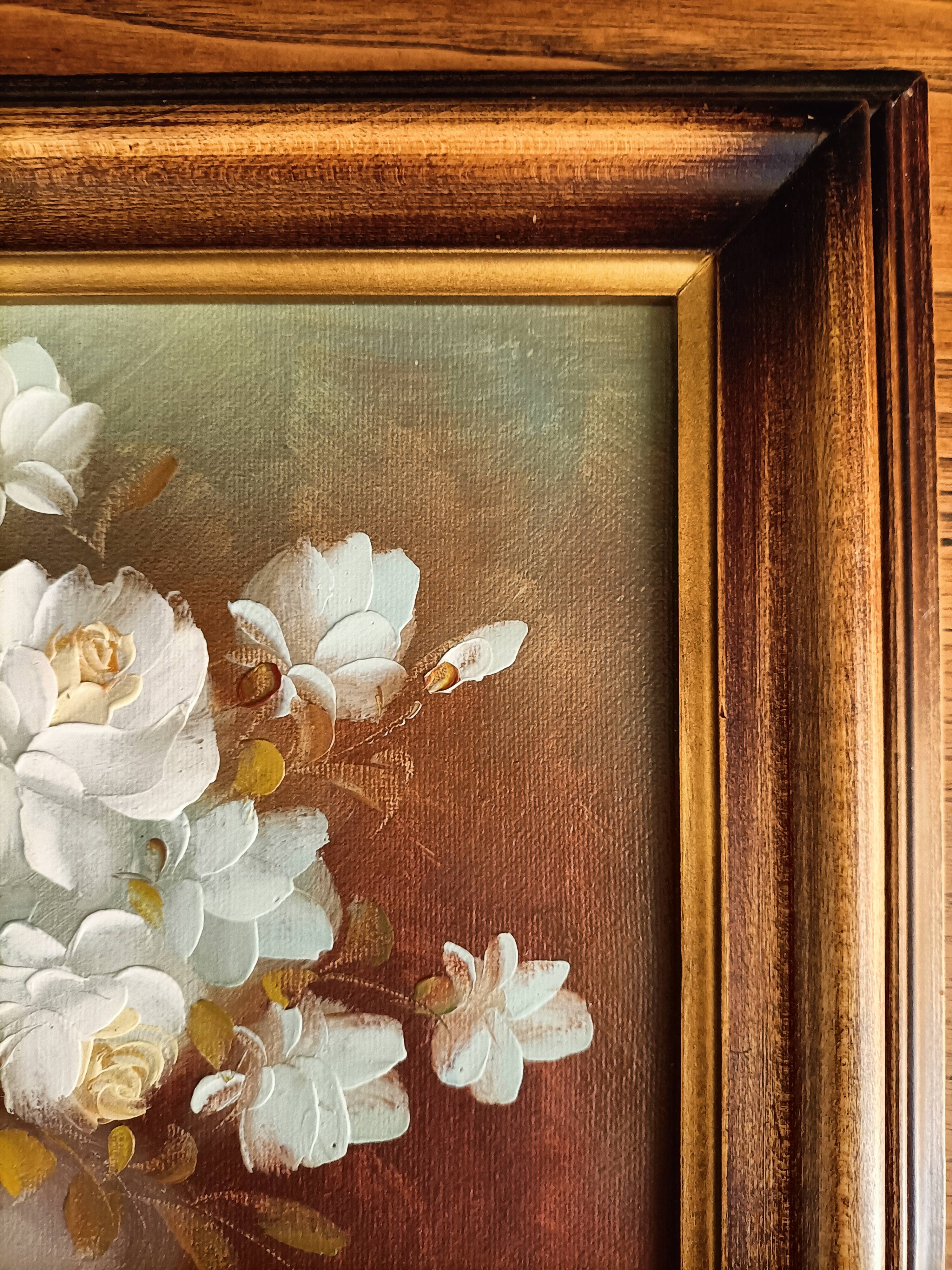 Still life painting with flowers, artist's signature