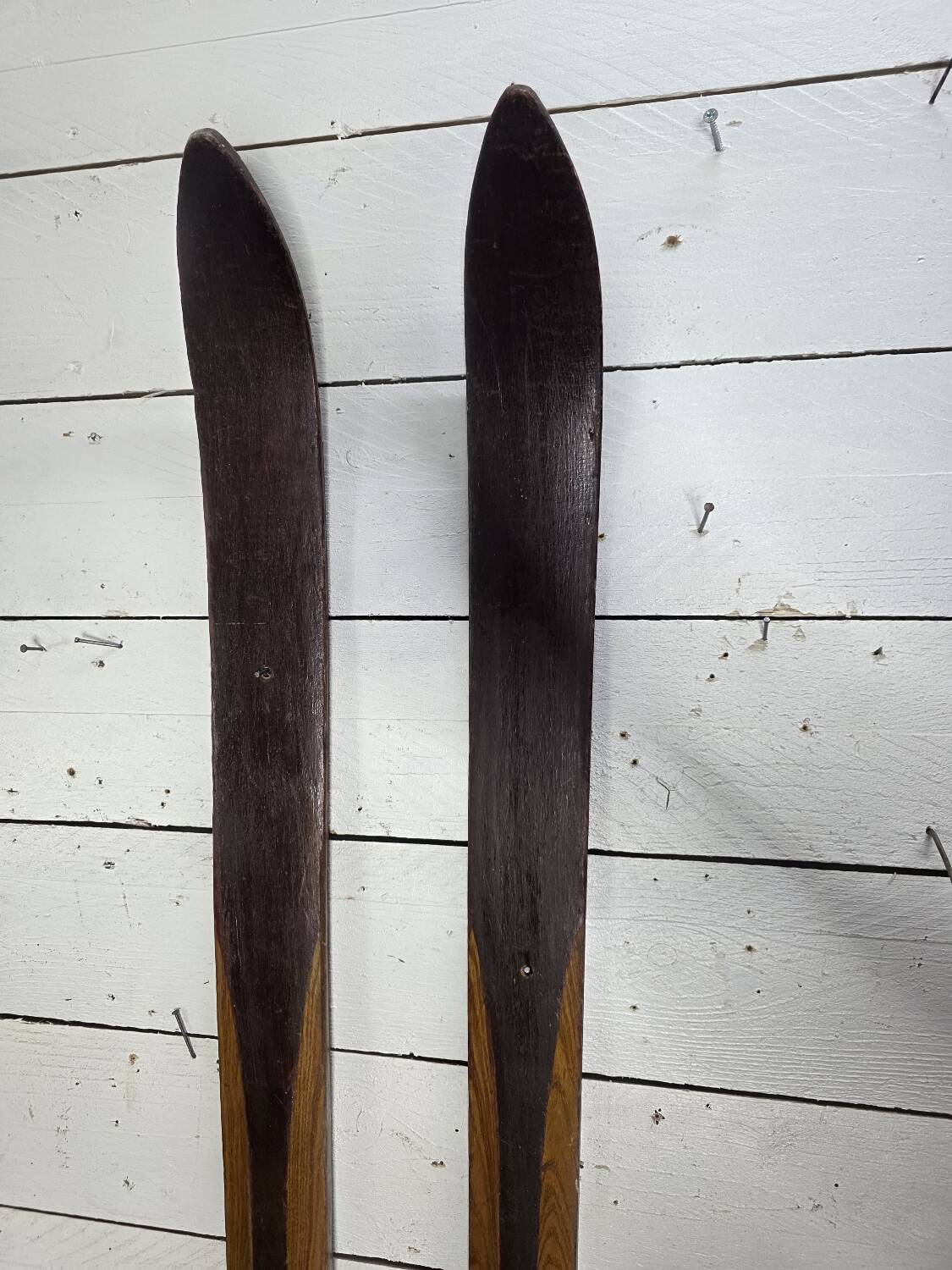 Pair of wooden skis from the 1940s