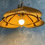 Suspension éventail en raphia tressé, Allemagne, années 1950 - possiblement Ingo Maurer