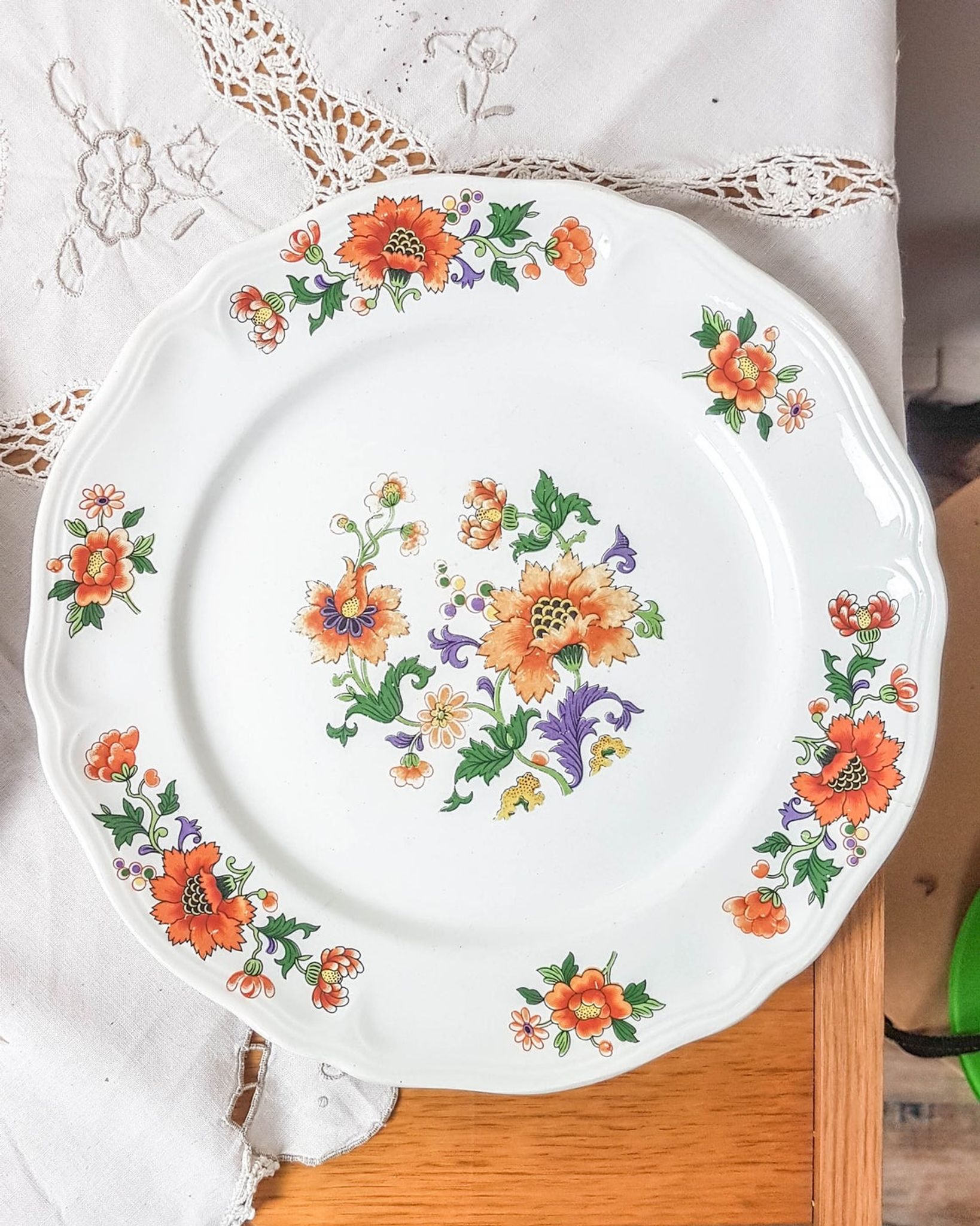 Set of 3 vintage earthenware flat plates "Moulins des Loups" Orchies model from the 1960s