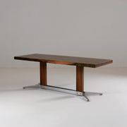 Table basse vintage en palissandre et métal brossé, 1960s