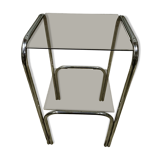 Vintage pedestal table, smoked glasses