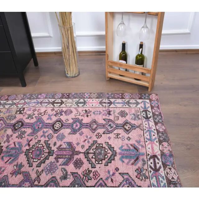 Vintage Turkish Oushak Handmade Cotton Pink Wool Area Rug 120x206