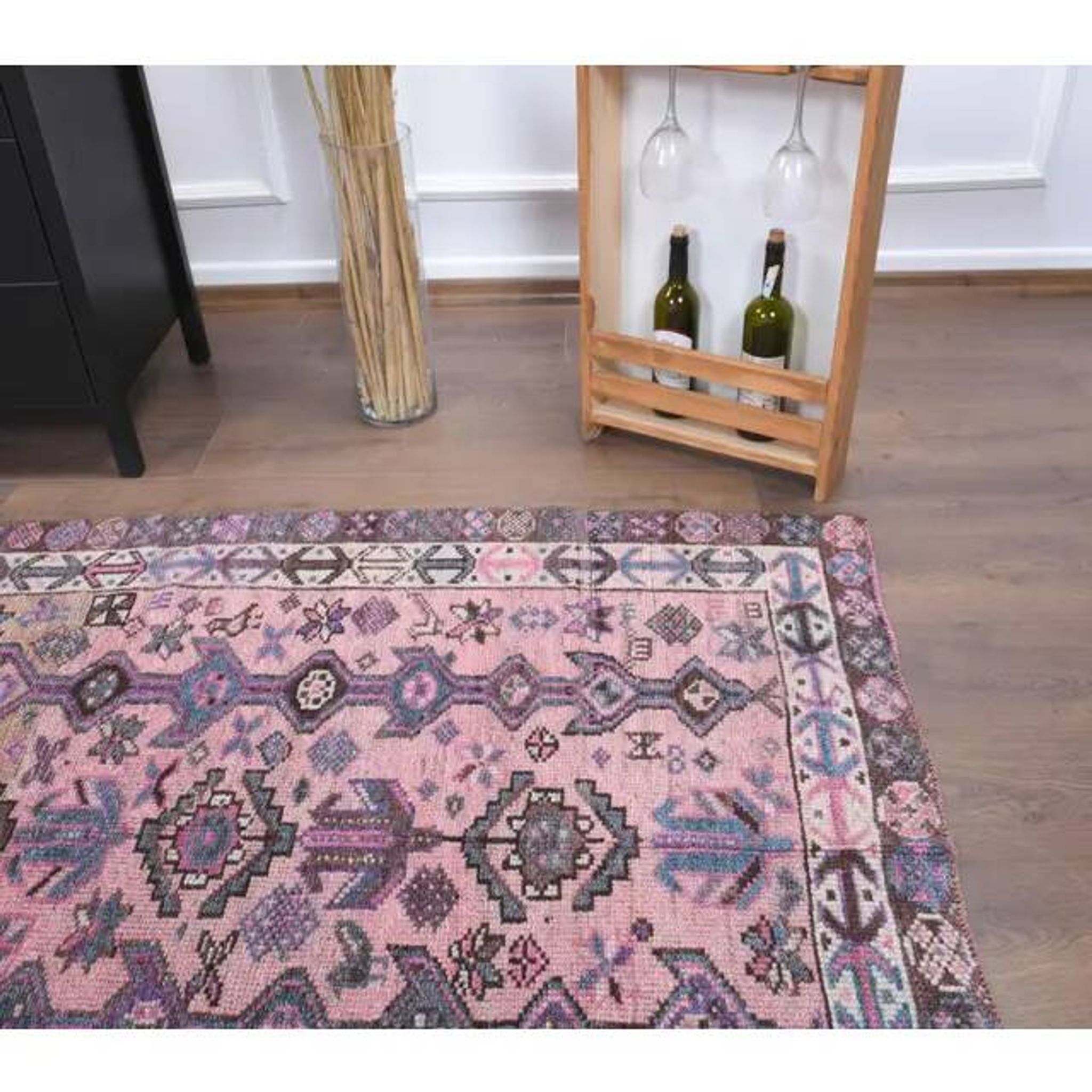Vintage Turkish Oushak Handmade Cotton Pink Wool Area Rug 120x206