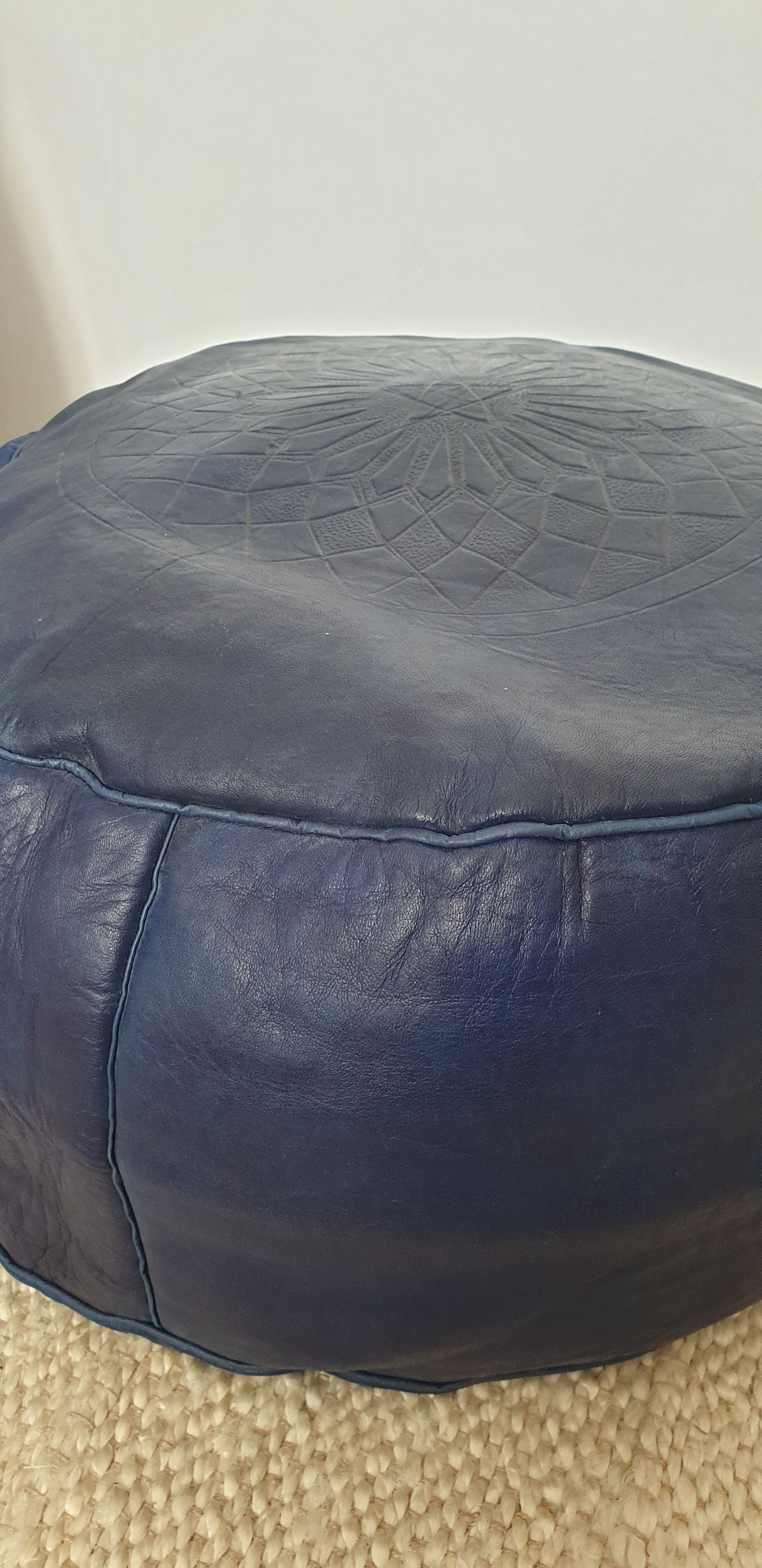 Moroccan blue leather pouf