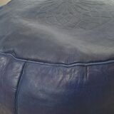 Moroccan blue leather pouf