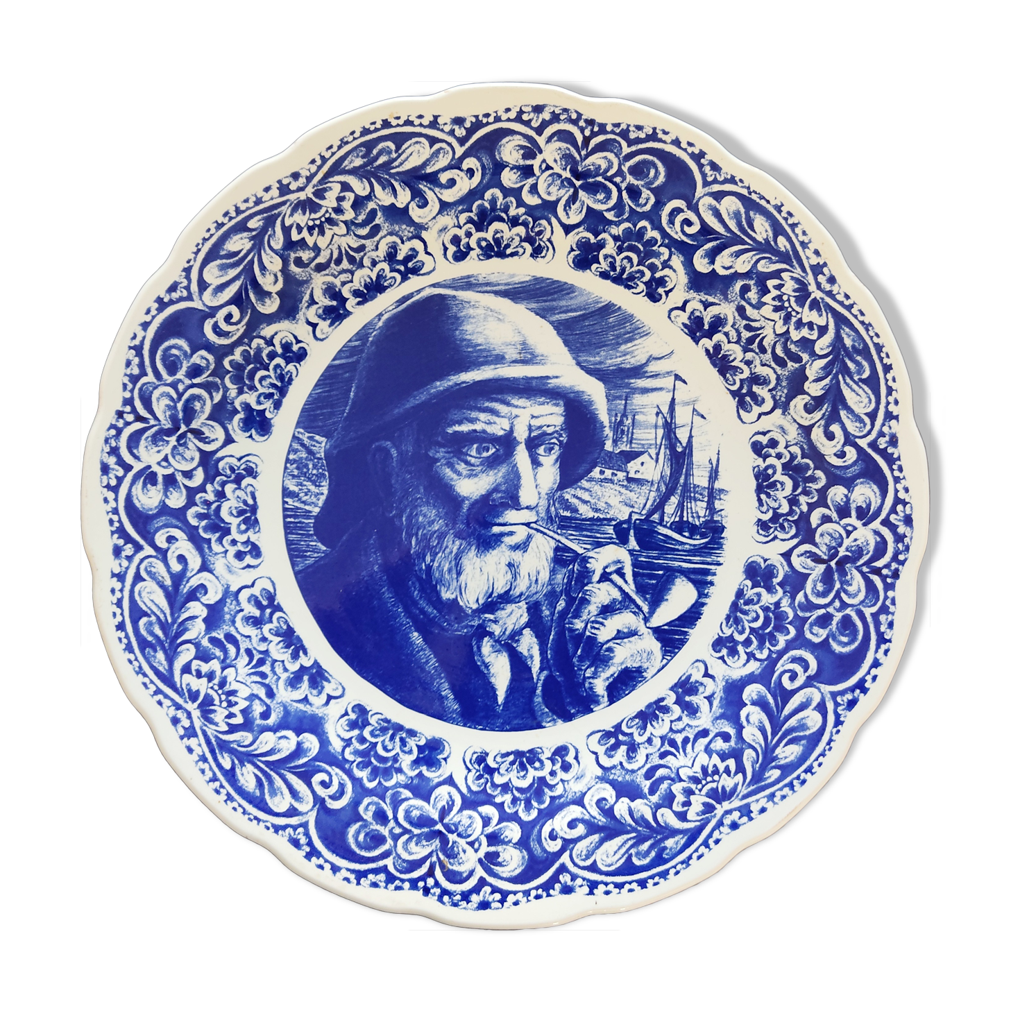 Plat Boch décor de pêcheur 39,5 cm de diamètre